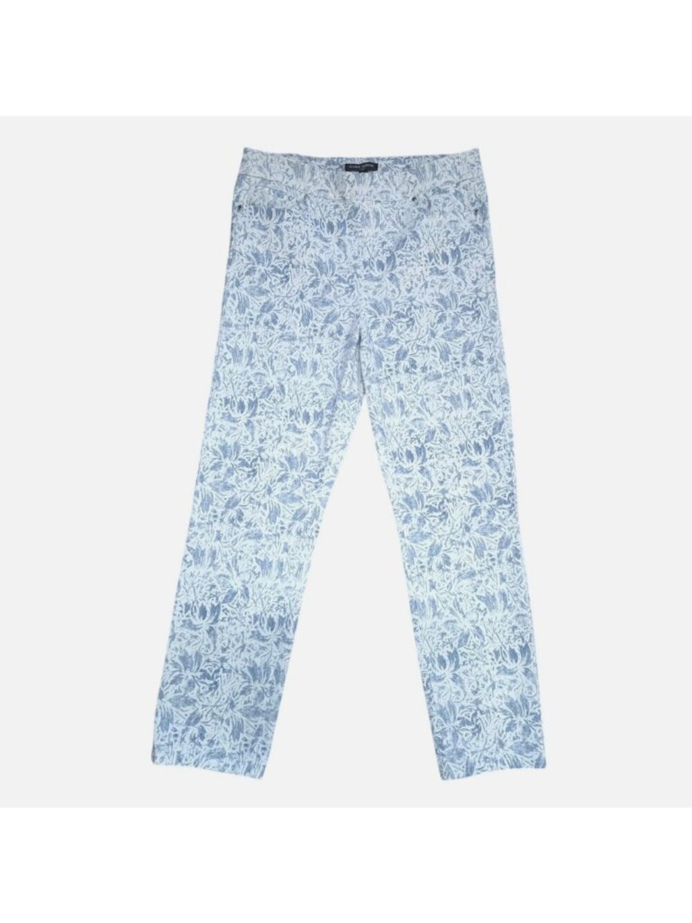 Mario Serrani Floral Slim Leg Pants Small Blue White Rayon Blend Stretch.